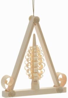 Christbaumschmuck – filigraner Holzanhänger mit Spanbaum, traditionelles Naturholz - BxHxT 7,5x7x2cm