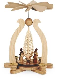 Tischpyramide naturbelassene Bogenpyramide Christi Geburt mit Krippenfiguren aus Holz von Kleinkunst