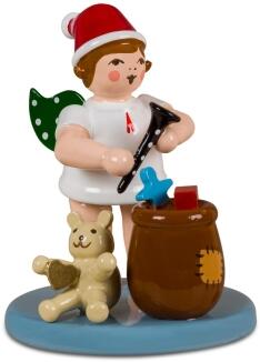 Weihnachtsengel mit Geschenkesack mit Krone Höhe ca. 6cm