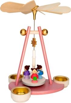 Teelichtpyramide – glitzernde Kugelpyramide mit drei tanzenden Feen, verspielt und farbenfroh –