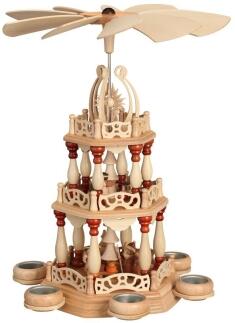Tischpyramide natur 3-stöckig Bescherung aus Holz für 6 Teelichter von Zeidler Holzkunst GmbH mit