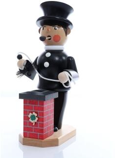 Räuchermann – Schornsteinfeger – Handgefertigt mit Zylinder, Besen und Schornstein – Höhe ca. 30 cm