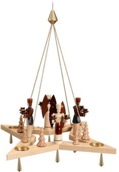 Lichterkranz – detailreicher Stern mit Engeln, Bergmännern und Teelichthaltern, naturfarben – BxT = 