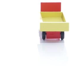 Holzspielzeug - Miniaturfahrzeug Lastenauto mit Pritsche Bunt - Ansicht Hinten - es sind noch viele andere Autos im Shop
