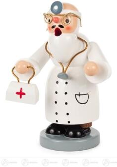 Räuchermann – detailreicher Doktor mit weißem Gewand und Arztkoffer, liebevoll handgefertigt – H =