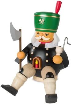 Räuchermann – fleißiger Bergmann mit Grubenlampe und schwarzem Hut – BxH 12 x 20 cm