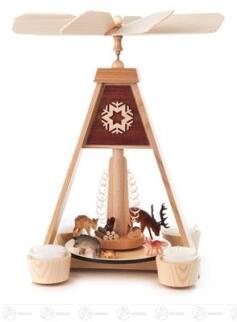 Pyramide – detailreiche Waldtiere auf Naturholz, winterlich bemalt, für Teelichter – BxHxT = 20,5 x 