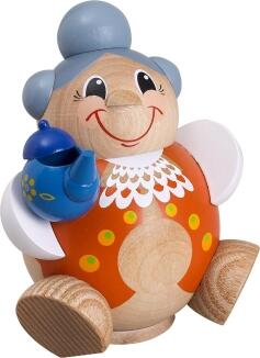 Räuchermann – liebevolle Oma mit silberner Kaffeekanne, farbenfroh bemalt – BxHxT = 9 x 11 x 8 cm