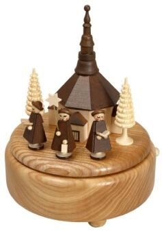 Spieluhr – liebevoll gestaltete Kirche mit Kurrende, naturfarben – spielt Weihnachtsmelodie – BxHxT 