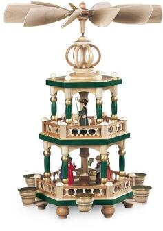 Tischpyramide – festliche Heilige Geschichte mit Engel und Schäfer farbig gestaltet – BxHxT = 28 x