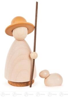 Krippenzubehör Schäfer mit Schaf lasiert Höhe = 9,5cm