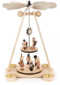 Teelichtpyramide – zweistöckig, detailreich gestaltet mit Spielwarenmotiv, naturfarben – BxHxT = 25 