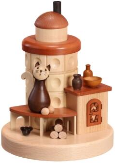 Räucherfigur - Kachelofen mit Katze naturbelassen - HxLxB 20x17x17cm