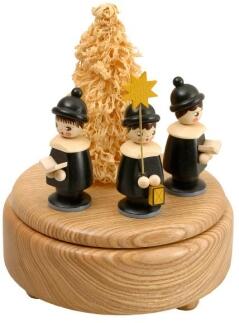 Spieluhr mit Kurrende-Figuren und Weihnachtsbaum aus Holz von Erzgebirgische Volkskunst Drechslerei