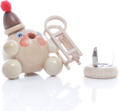 R&auml;ucherfigur - R&auml;ucherschneeball Natur mit Schlitten und Bommelm&uuml;tze - Ansicht