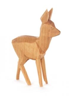 Holztier – detailreich geschnitztes Reh stehend, naturbraun – H = 6 cm