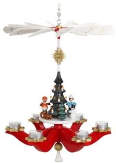 Hängepyramide - Winterkinder mit Schneemann farbig - HxLxB 37x37x42cm