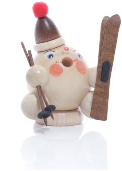 Räucherfigur – Mini Räucherschneeball mit Ski und Bommelmütze – natur - BxHxT 8x9x6 cm