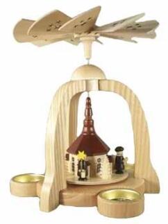 Pyramide – Seiffener Kirche mit Kurrende natur – teelichtbetrieben – H ca. 22 cm