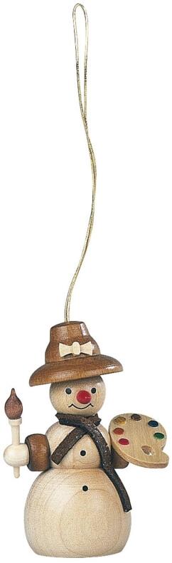 Christbaumschmuck – detailreiche Schneefrau Malerin mit Pinsel und Farbpalette, naturfarben – HxB = 