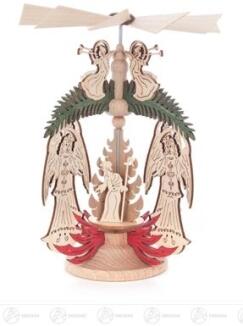 Weihnachtspyramide – detailreiche Engelsfiguren mit Geburtsdarstellung, naturfarben, bewegliches