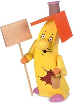 Räucherhaus – mit lustigem Gesicht rotem Dach und Eimer – BxHxT 11 x 25 x 10 cm