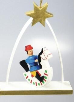 Baumbehang – filigranes Reiterlein im eleganten Bogen, leuchtend blau – HxB = 7,5 x 5 cm