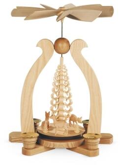 Tischpyramide – naturbelassene Rehe mit filigranem Spanbaum – BxHxT 22 x 29 x 15 cm