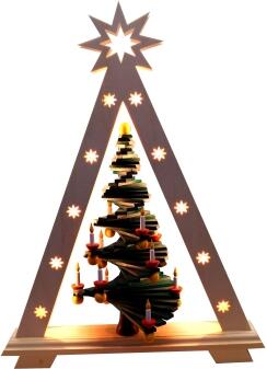 Schwibbogen – filigrane Spitze mit buntem Stufenbaum, naturfarben, mit Innenbeleuchtung – BxHxT = 36