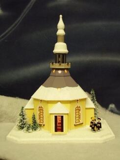 Lichterhaus – Edle, festliche Seiffener Kirche mit Kurrende, Weiß-Gold – LxBxH ca. 29x24x35 cm