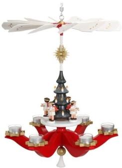 Hängepyramide - Engel am Weihnachtsbaum farbig - HxLxB 37x37x42cm