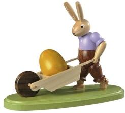Osterfigur – detailreicher Hase mit Schubkarre, farbig lasiert – BxHxT = 4 x 11 x 7 cm