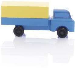 Holzspielzeug - Miniaturfahrzeug Lastenauto mit Plane Bunt - Ansicht Rechts - Räder drehen sich