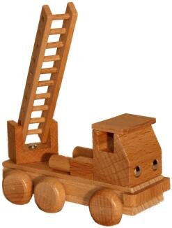 Holzspielzeug - naturbelassene Feuerwehr mit Leiter - Länge ca. 10 cm