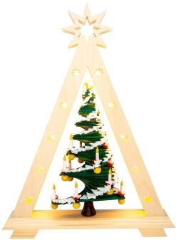 Schwibbogen – detailreich gestalteter Stufenbaum mit filigraner LED-Spitze, Schneekristall-Motiv,