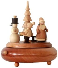 Spieldose mit Weihnachtsmann und Schneemann
