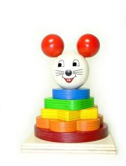 Spielzeug – bunter Stapelturm mit niedlichem Mäusekopf – BxHxT 9 x 13 x 9 cm