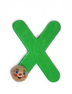 Holzbuchstabe – bunter, liebevoll verzierter Buchstabe X mit kleinen Köpfchen, handgefertigt – BxHxT