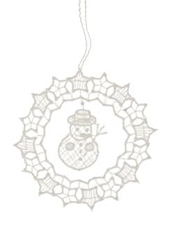 Baumbehang Kugel mit Schneemann Plauener Spitze BxHxT 8x8x0,1cm