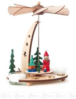 Pyramide – festlicher Weihnachtsmann mit Geschenken, naturfarben mit weißen Akzenten – für Teelichte