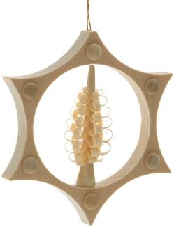 Christbaumschmuck - Spanbaum im ausgeborten Rahmen mit Punkten - Ansicht 1 - Hergestellt im