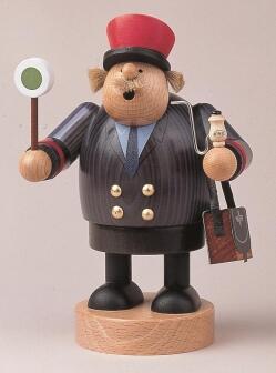 Räuchermann – nostalgischer Eisenbahner mit roter Mütze und Kelle, detailreich bemalt – BxHxT = 13 x