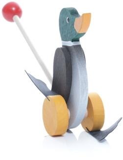 Schiebetier Watscheltier Ente mit Stock - Ansicht Vorne - Hergestellt im Erzgebirge