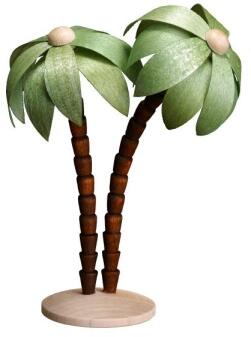 Miniaturfiguren Palmenoase aus Holz mit zwei detailreichen Palmen auf braunem Sockel von