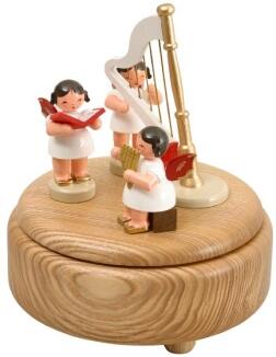 Spieluhr – detailreiche Engel mit Instrumenten und Gesangsbuch, bunt lackiert – spielt