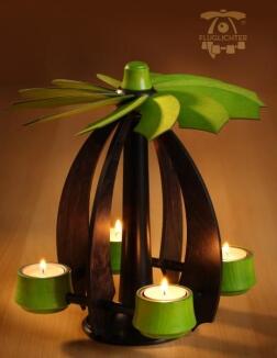 Schwebepyramide – schlichte Eleganz mit lindgrünen Flügeln, anthrazitfarben, für Teelichter – BxHxT 