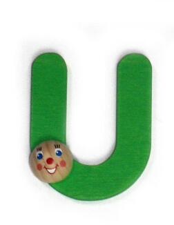 Holzbuchstabe – fröhliches U mit buntem Köpfchen, handgefertigt und farbenfroh lackiert – BxHxT =