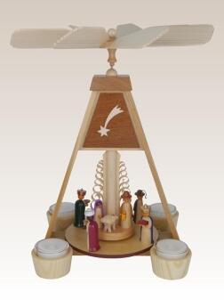 Pyramide Christi Geburt farbig mit Teelichtern HxBxT 32x22x25,5cm