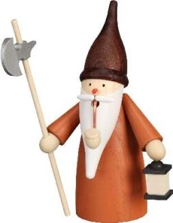 Räucherfigur – detailreicher Nachtwächterwichtel mit Laterne und Dreschflegel, blau bemalter Mantel