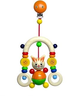 Babyspielzeug – toller Anhänger mit Katze Mika mit bunten Perlen und Holzfigur Bär – BxHxT 11 x 25 x